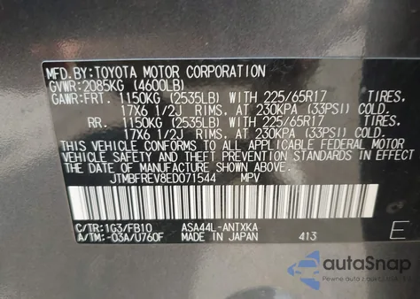 2014 Toyota Rav4 Le from USA, damaged, VIN JTMBFREV8ED071544